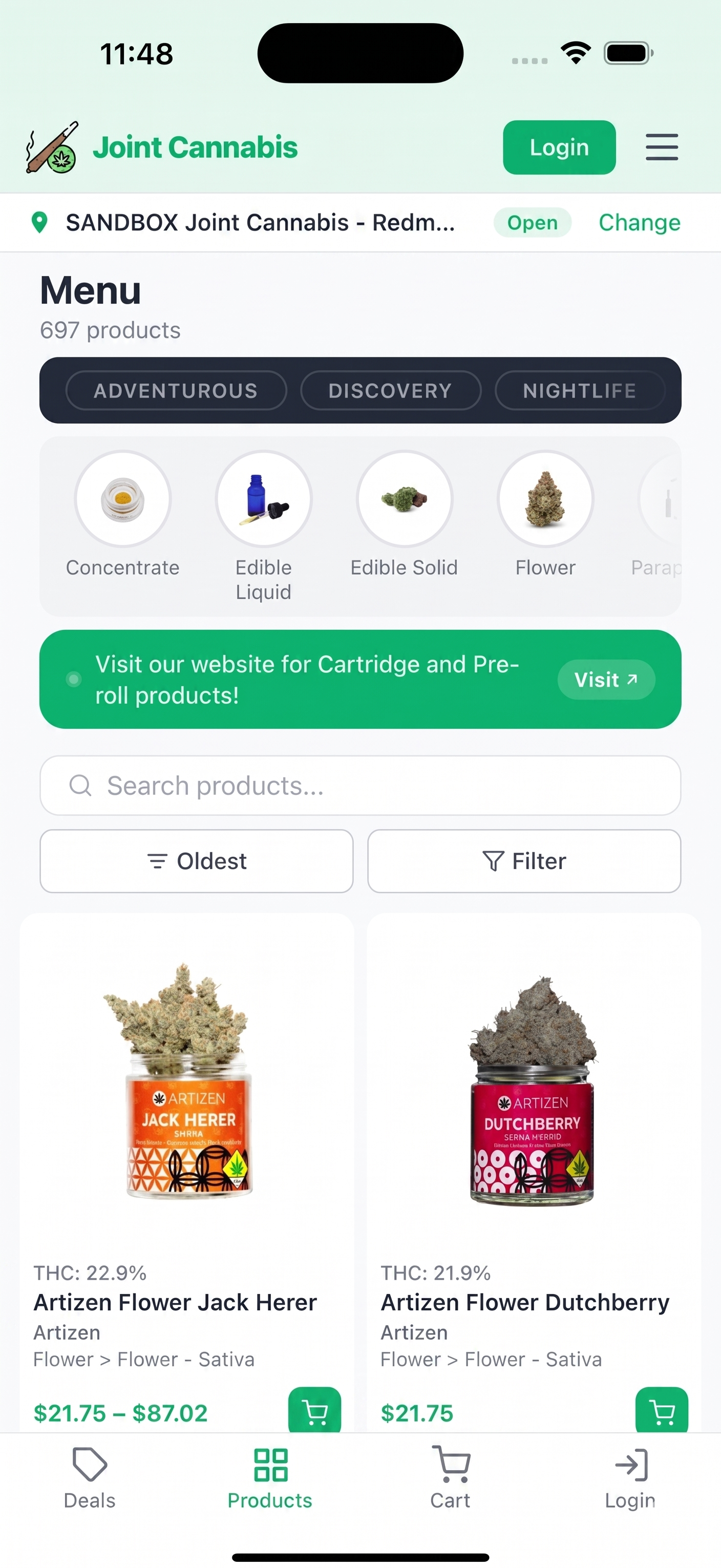 App menu screen