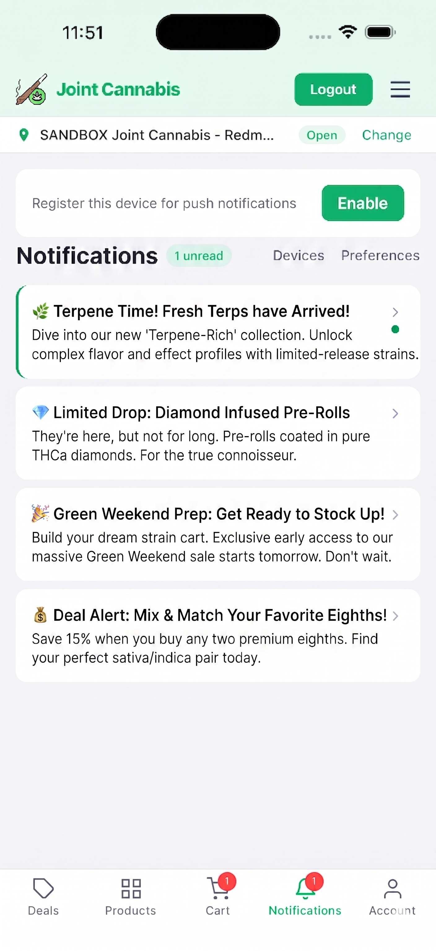 App account screen