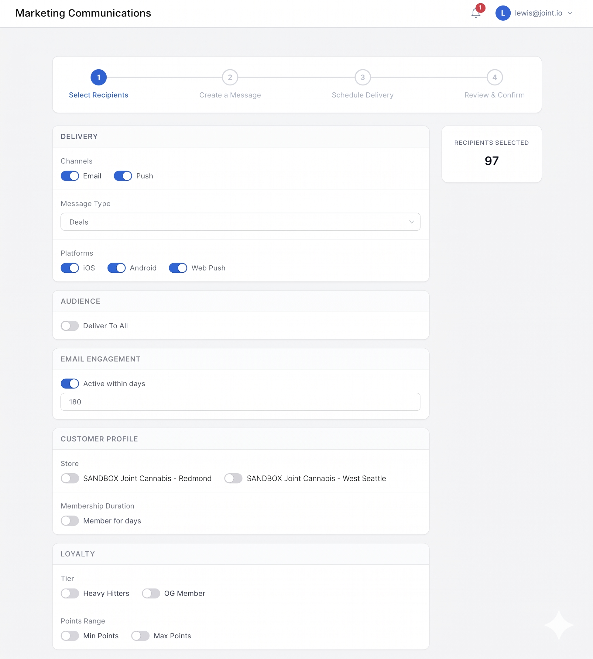 Audience filter panel